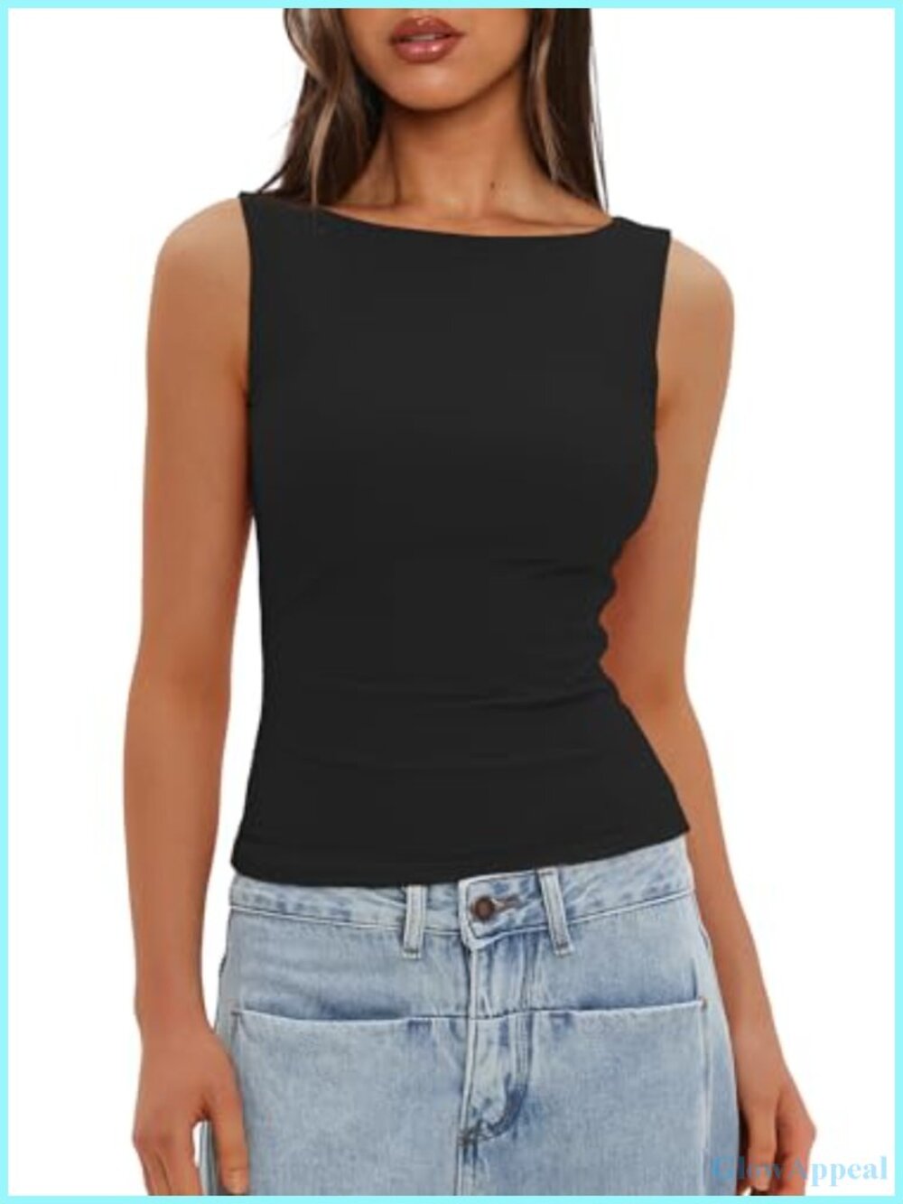 Double Lined Boat Neck Tank Top Slim Fit Sleeveless Basic Casual